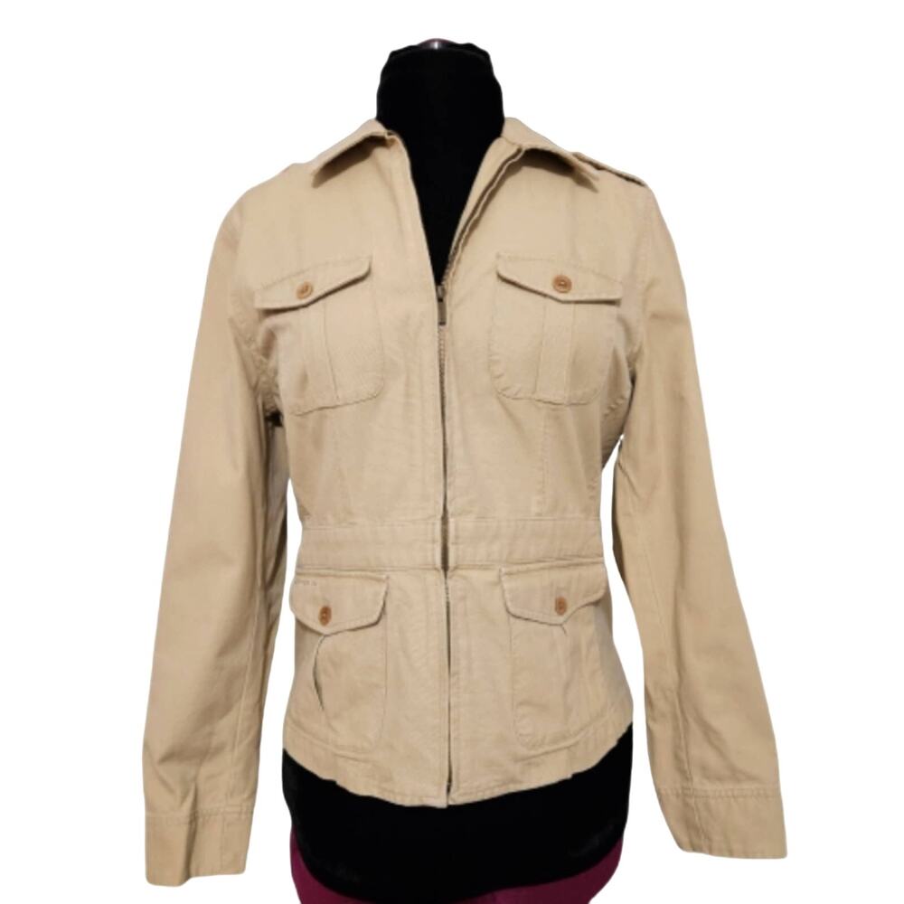 Lauren Ralph Lauren Cotton Bella Swan Pockets Full Zip Khaki Cargo Jacket Medium